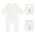 Off White Footie & 2 Bibs Set