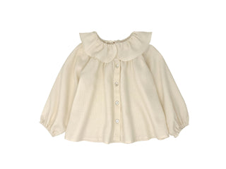 Beige Woven Ruffle Collar Shirt