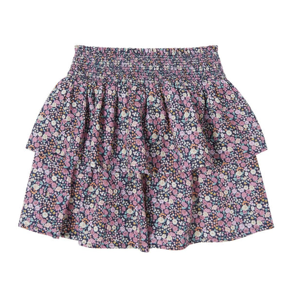 Navy Floral Print Flared Skirt