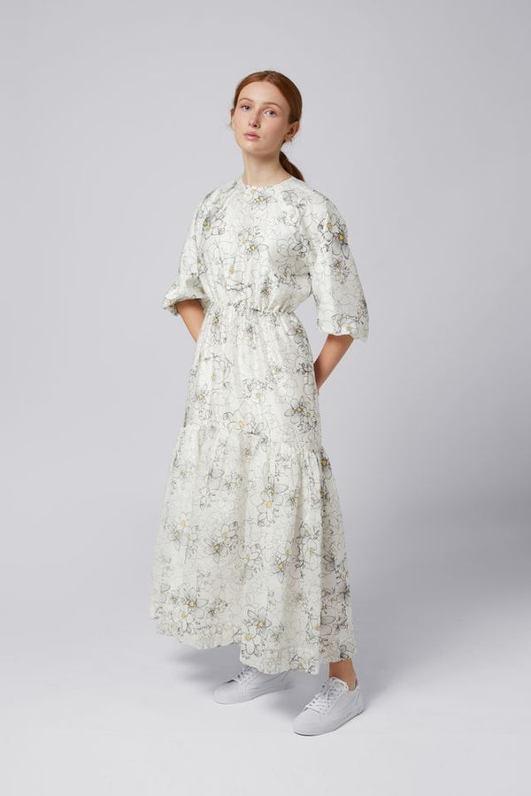 White with Black Yellow Flowers Bella Dress