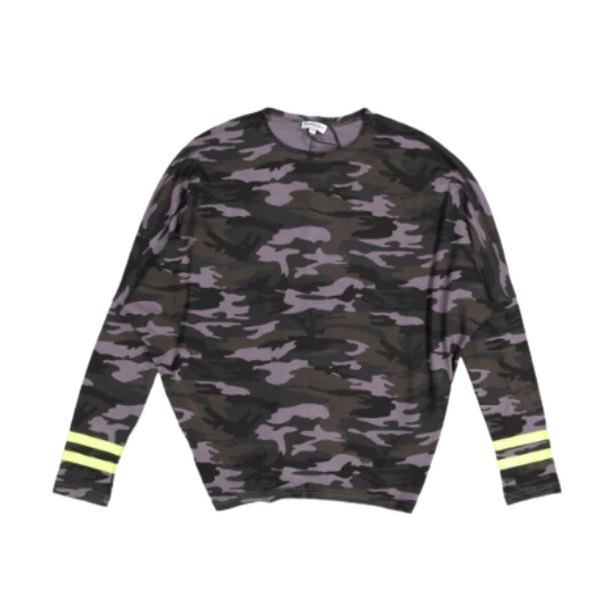 Camo Batwing Top with Neon Stripe Cuffs