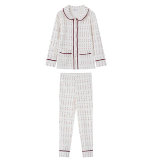 Burgundy Printed Collar Pajama Set