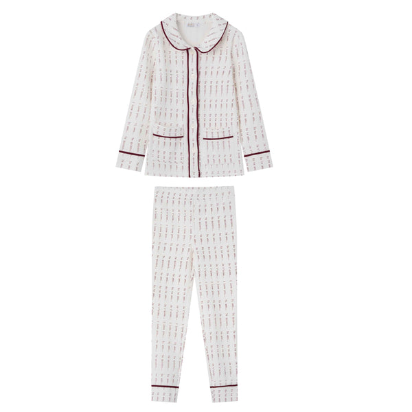 Burgundy Printed Collar Pajama Set