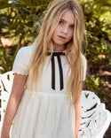 White Evening Bow Short Sleeve Dress