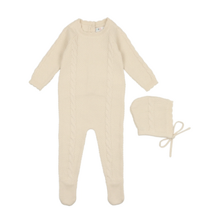 CCB Cream Cable Knit Footie Set