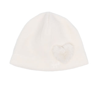 Cream Hat with Fuzzy Heart