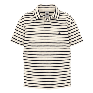 Cream Navy Short Sleeve Striped Polo