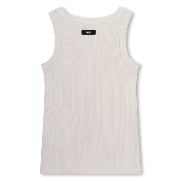 White Ribbed Tank Top with Logo