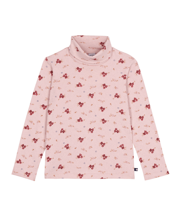 Pink and Red Pointelle Floral Turtleneck