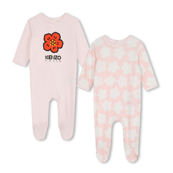 Pink Flower 2pc Footie Set