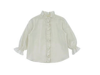 White Ruffle Trim Mockneck Blouse