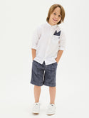 White and Navy Muslin Shirt and Pants Set