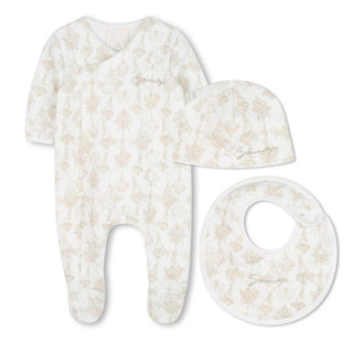 Off White Quilted Bear Footie Gift Set