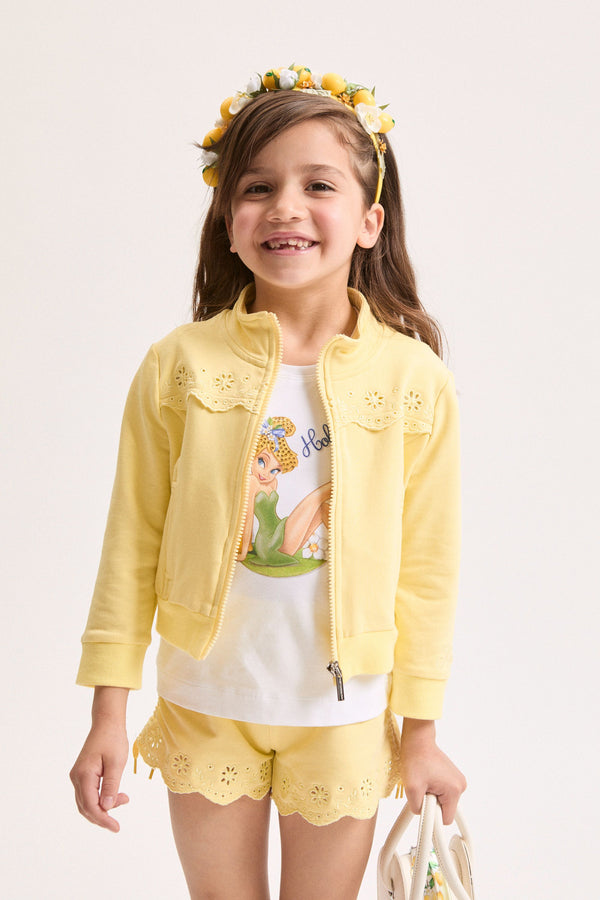 Yellow Eyelet Scallop Hem Short