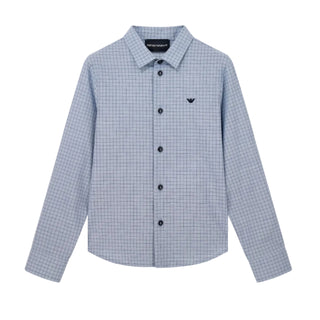Blue Windowpane Check Collared Shirt