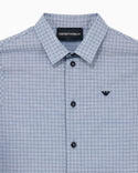 Blue Windowpane Check Collared Shirt