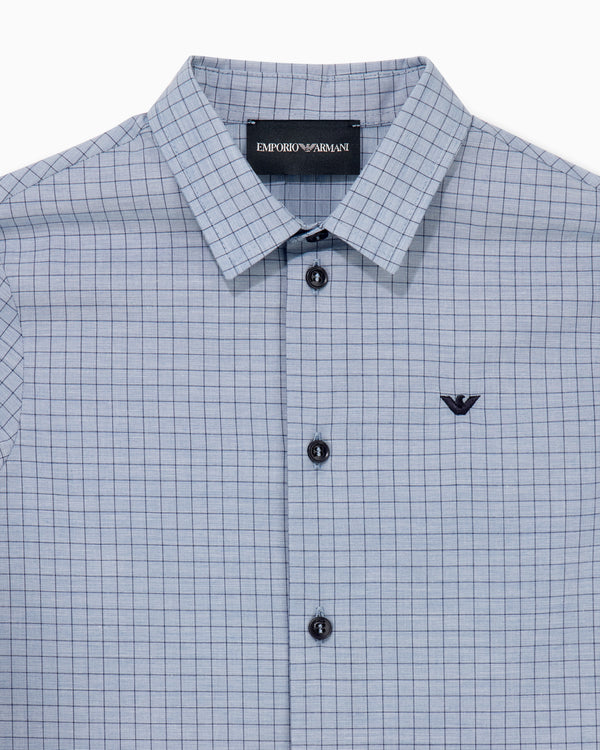 Blue Windowpane Check Collared Shirt