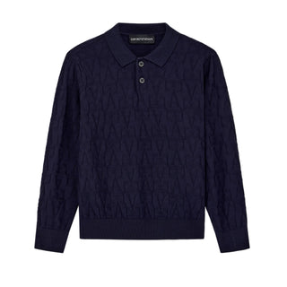 Navy EA Knit Long Sleeve Polo