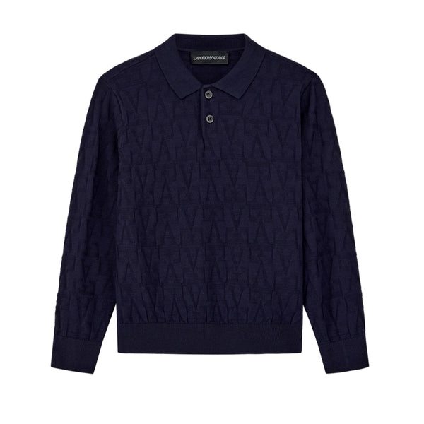 Navy EA Knit Long Sleeve Polo