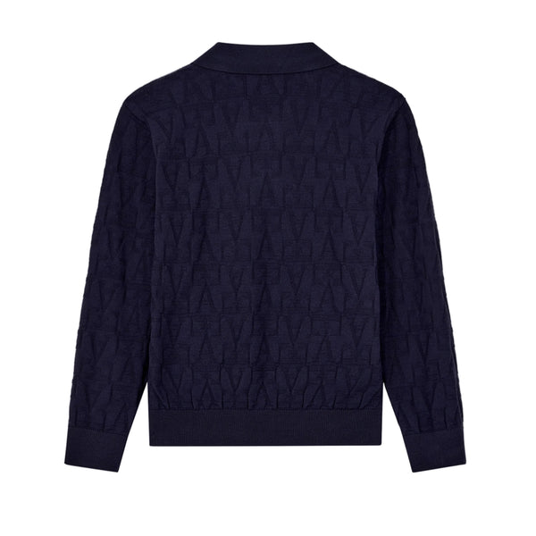 Navy EA Knit Long Sleeve Polo