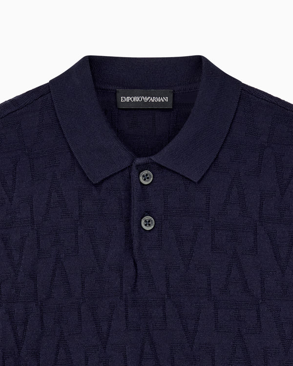 Navy EA Knit Long Sleeve Polo