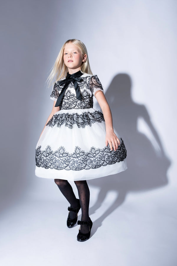 White LL Organza Dress with Black Lace