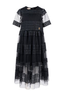 Black Embroidered Tulle Dress