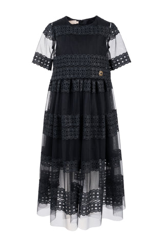 Black Embroidered Tulle Dress