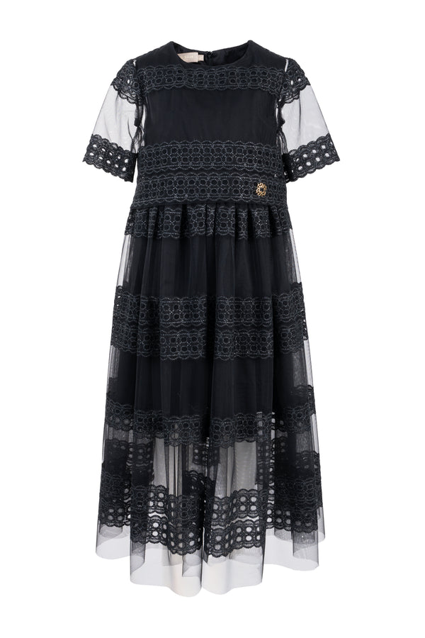 Black Embroidered Tulle Dress