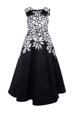 Black and White Printed Mikado Gown