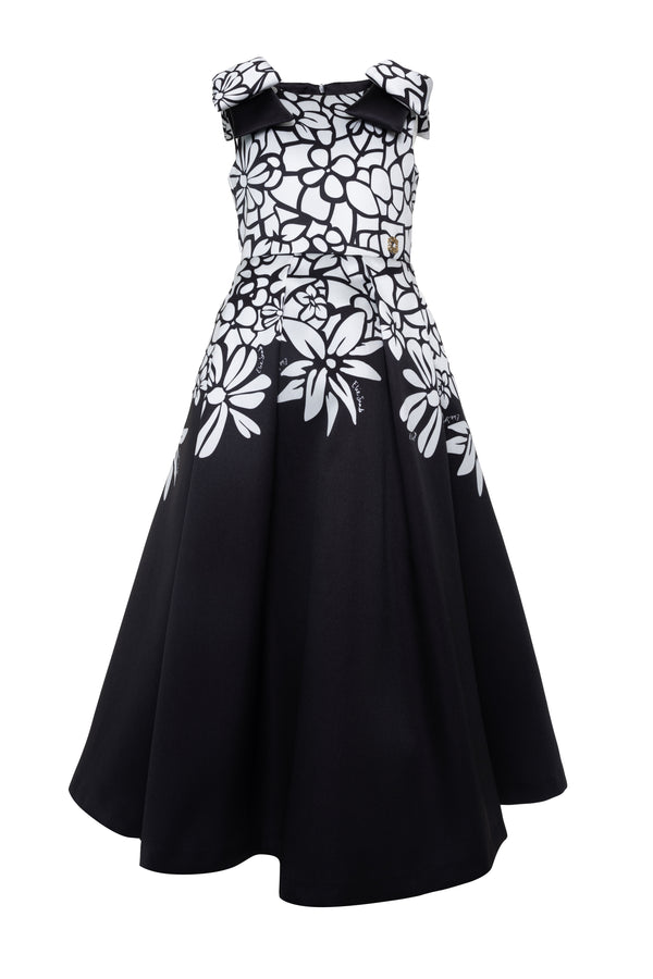 Black and White Printed Mikado Gown