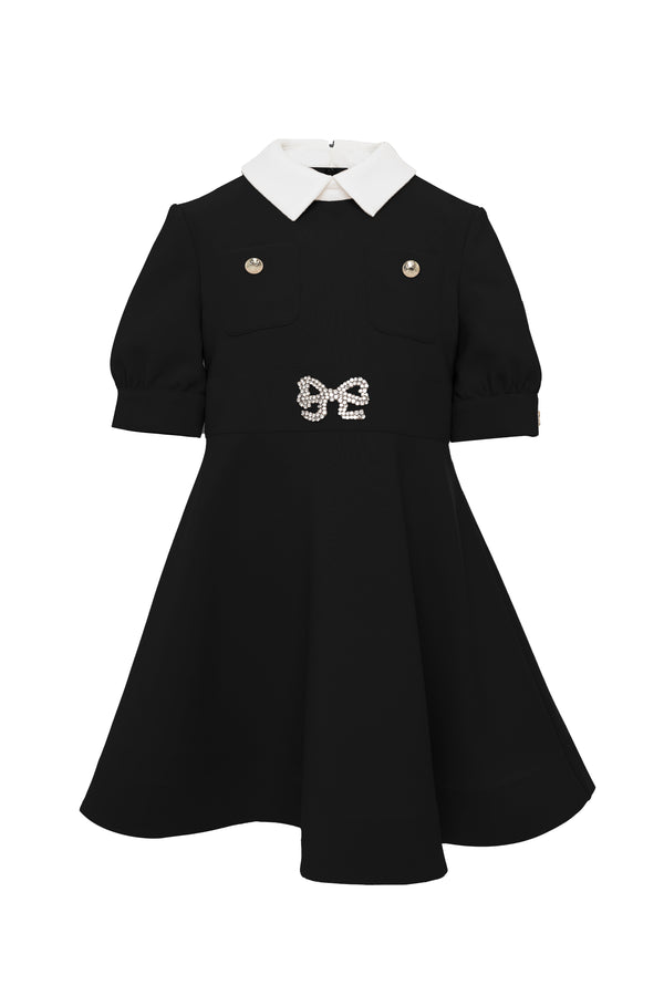 Black with White Collar Crepe Dress