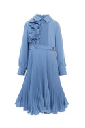 Light Blue Crepe Plisse Long Length Dress