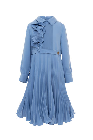 Light Blue Crepe Plisse Long Length Dress