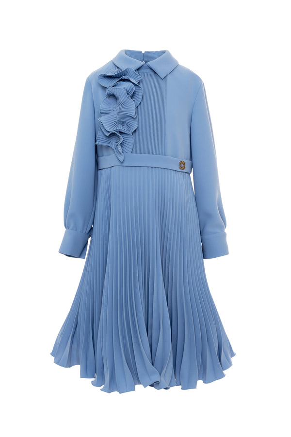 Light Blue Crepe Plisse Long Length Dress
