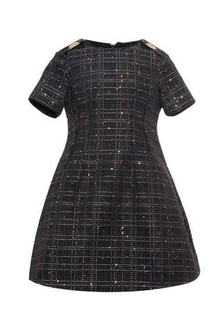 Black Tweed Sequin Long Length Dress