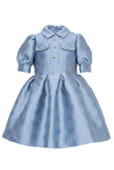 Light Blue Jacquard Puff Sleeve Dress