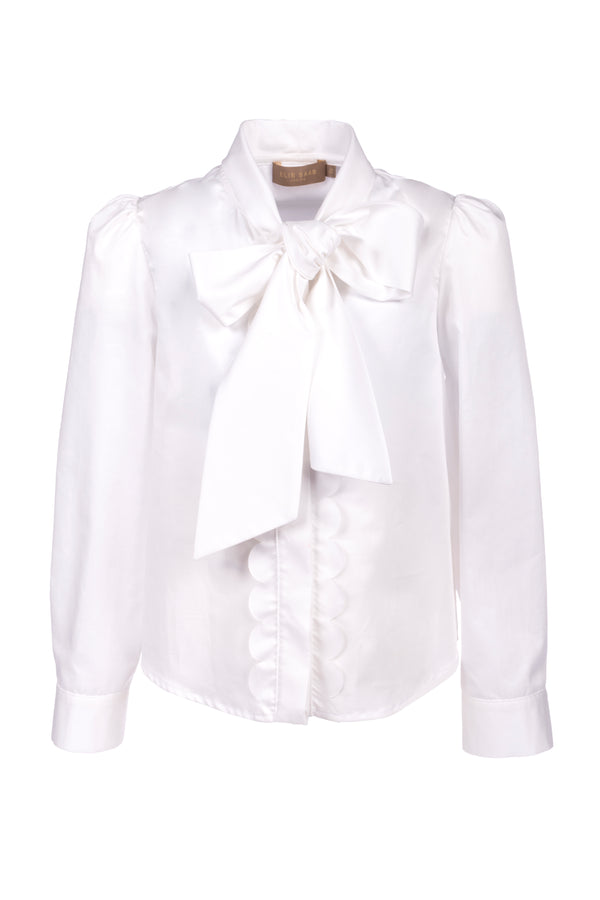 Ivory Blouse with Bow at Neck
