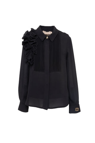 Black Ruffle Detail Shirt