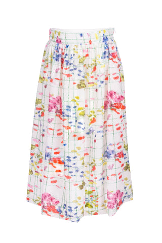 Multicolor Garden Print Sequin Midi Skirt
