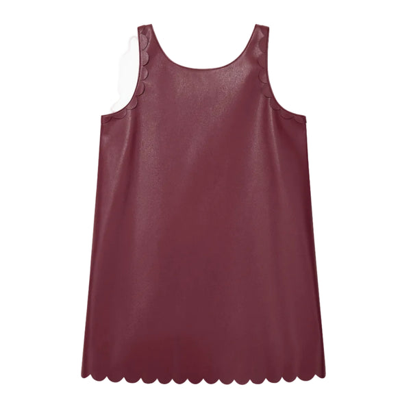 Maroon Faux Leather Scallop Dress