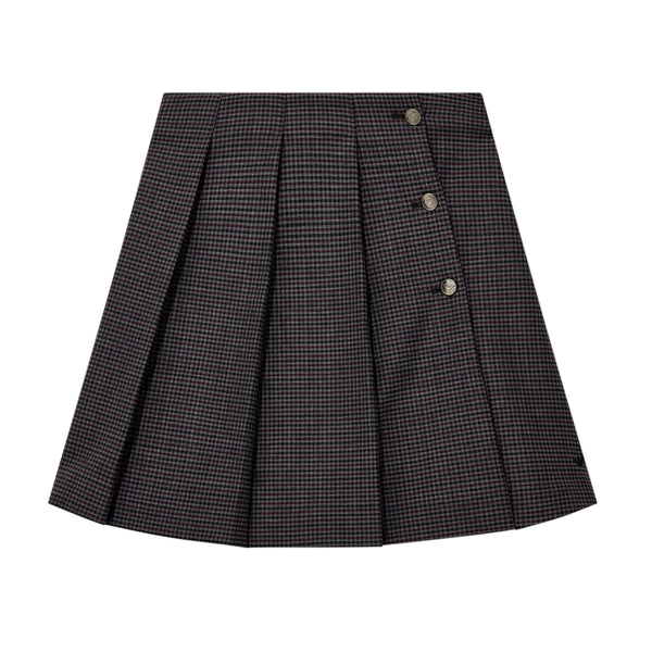 Grey Houndstooth Pleated Skirt