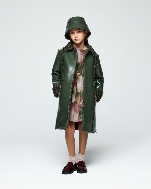 Green Faux Leather Belted Dressy Coat