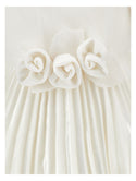 White Velvet Rose Waist Pleated Dress