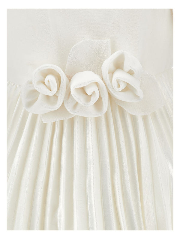 White Velvet Rose Waist Pleated Dress