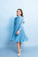 Light Blue Crepe Plisse Long Length Dress