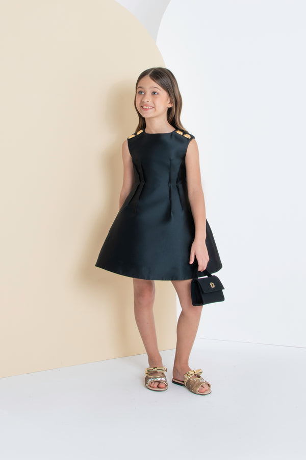 Black Mikado Jewel Dress