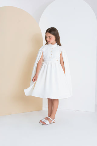 Cream Crepe with Lace Cape Dress