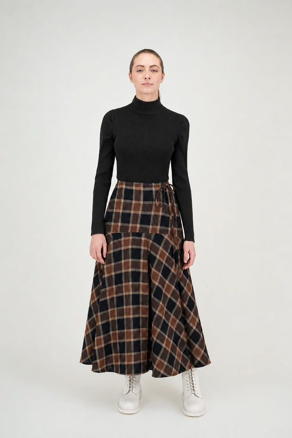 Brown and Black Plaid Fernanda Skirt
