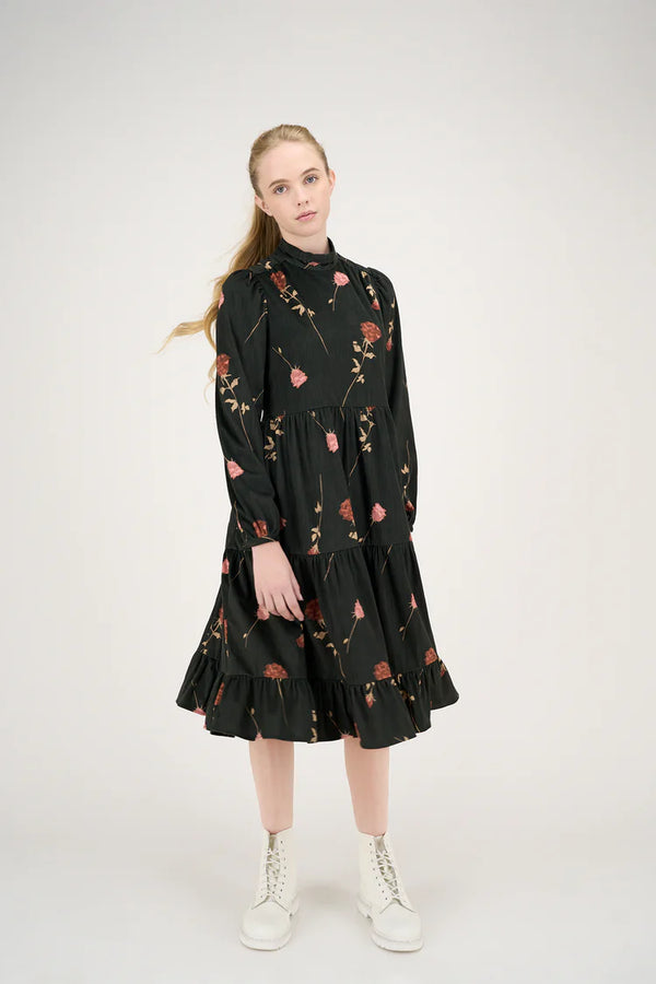 Black Velour Roses Emily Dress
